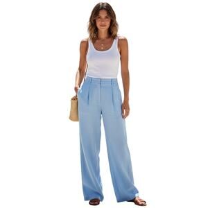 GUIZIO Womens Light Blue Linen Blend Relaxed Trousers Pants Size Small